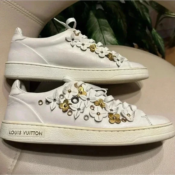 Louis Vuitton Leather Frontrow Blossom Floral Embellished LowTop Sneakers Size37